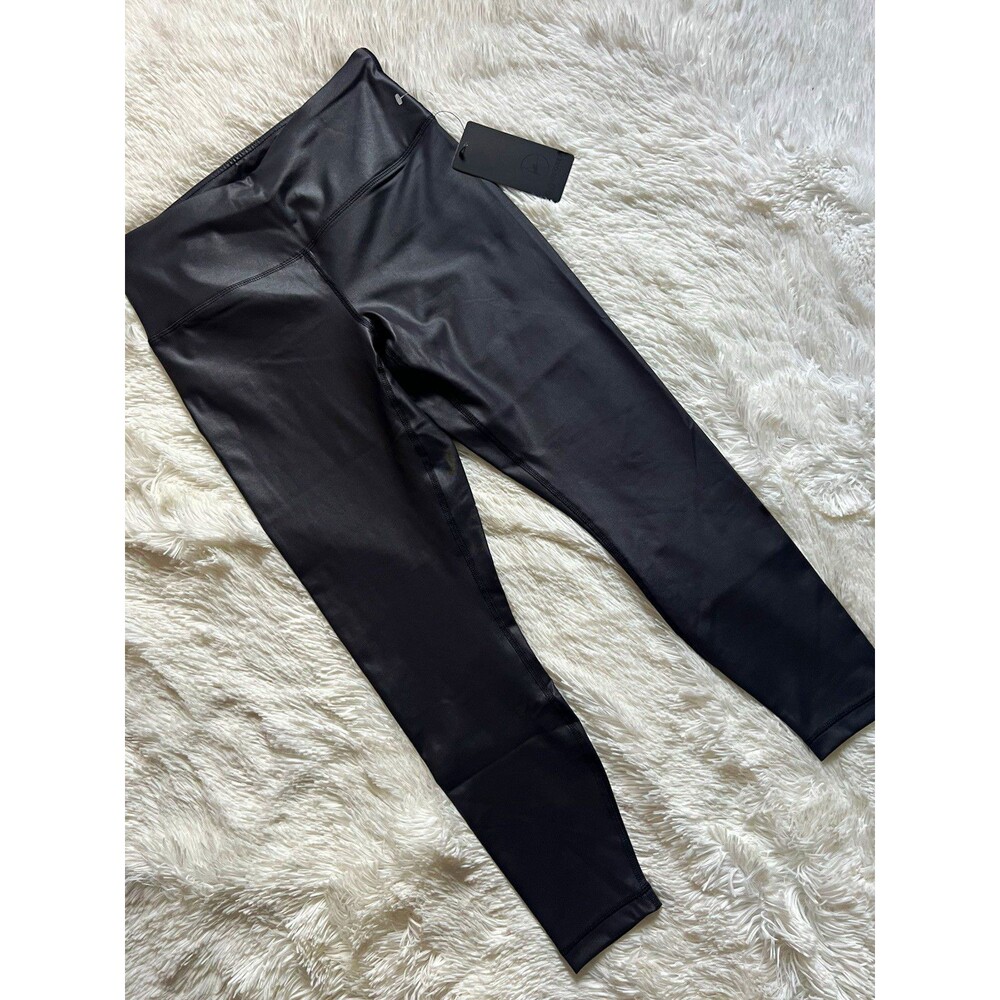 90 Degree by Reflex Faux Leather Cire Leggings Medium Black High Waist NWT $78